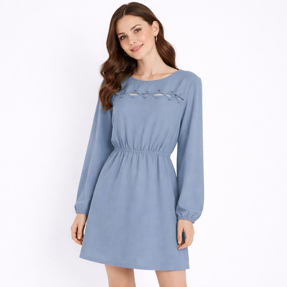 NWT Western Lace Up & Grommet Country Blue Dress S